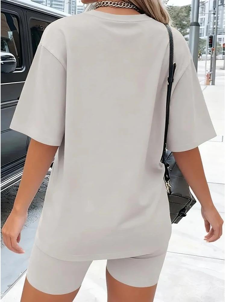 2-Piece Women Fashion Casual Activewear Set Short Sleeve Top Fitted Shorts Comfortable Daily Outfit for Streetwear and Home