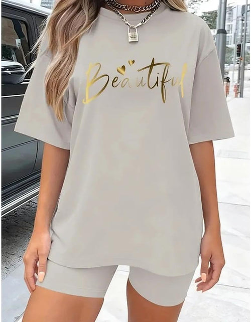 2-Piece Women Fashion Casual Activewear Set Short Sleeve Top Fitted Shorts Comfortable Daily Outfit for Streetwear and Home