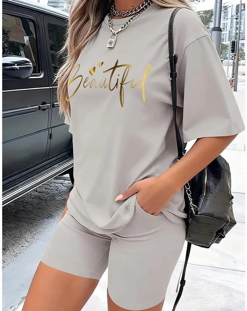 2-Piece Women Fashion Casual Activewear Set Short Sleeve Top Fitted Shorts Comfortable Daily Outfit for Streetwear and Home