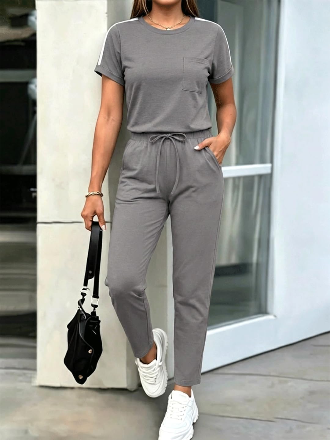 Women's Casual 2-Piece Lounge Set with Short Sleeve Top & Jogger Pants