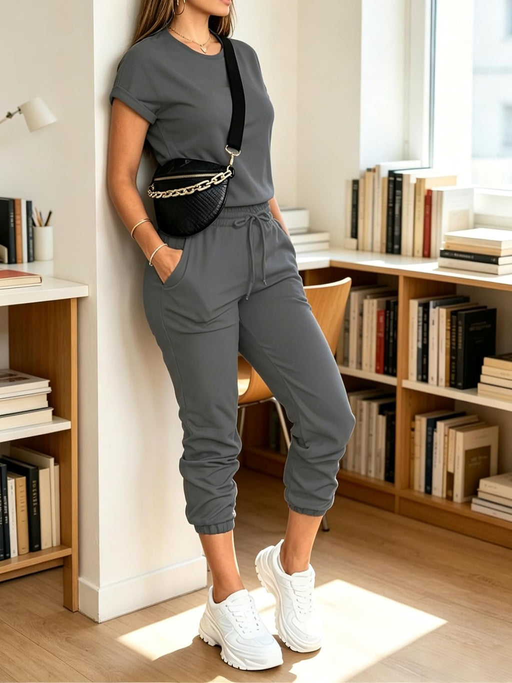 Women's Casual 2-Piece Lounge Set with Short Sleeve Top & Jogger Pants