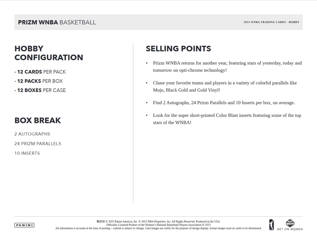 2023 Panini Prizm WNBA Basketball Hobby 12 Box Case